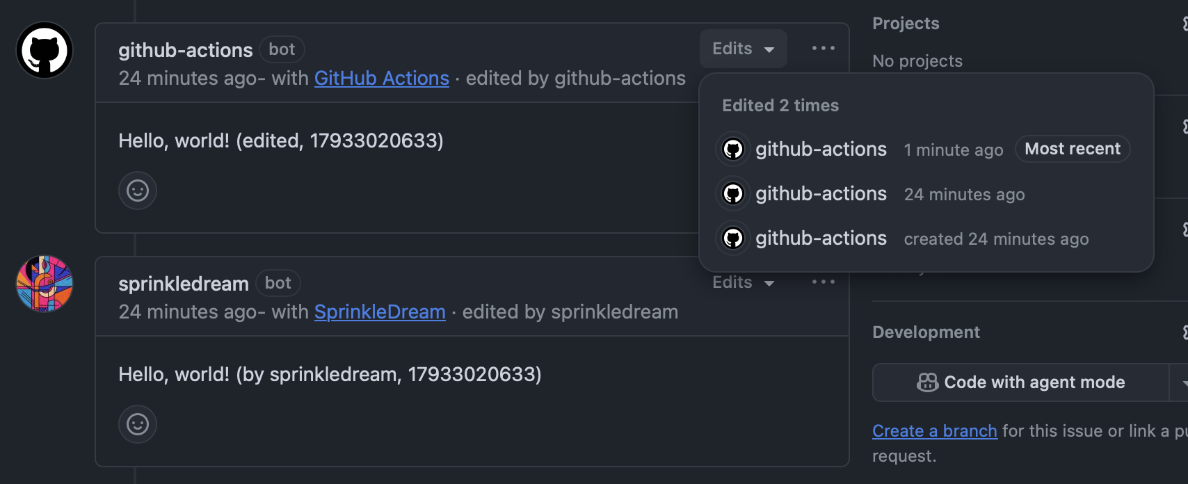 ボットによるコメントの例